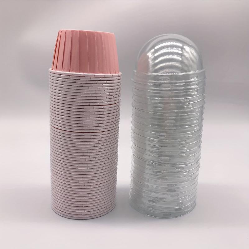 50pcs Curled Edge Cake Cups With Lids Heat Resistant Small Muffin Molds