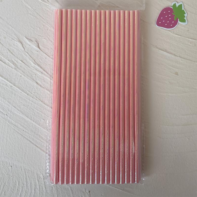 50pcs Pink Rainbow Film Paper Straw Pack for Party/Camping