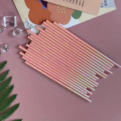 50pcs Pink Rainbow Film Paper Straw Pack for Party/Camping