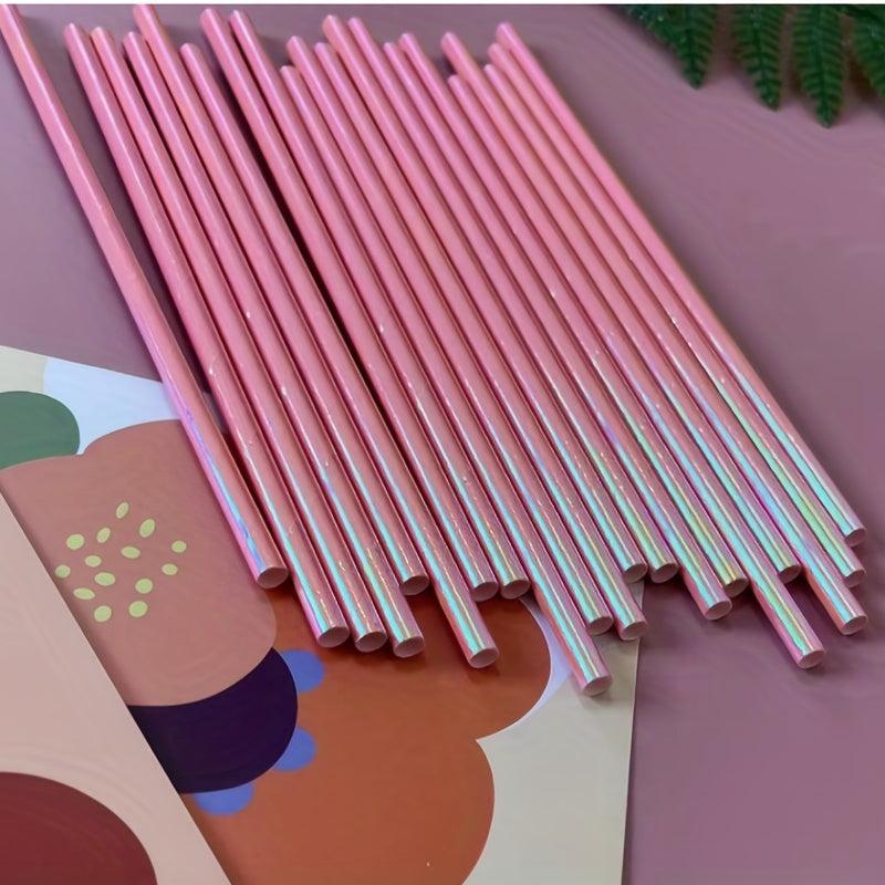 50pcs Pink Rainbow Film Paper Straw Pack for Party/Camping
