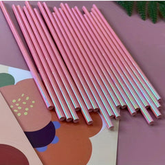 50pcs Pink Rainbow Film Paper Straw Pack for Party/Camping