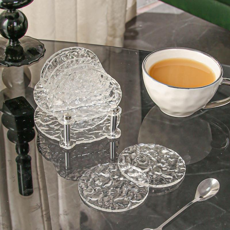 5pcs Glacier Pattern Coasters Clear Plastic Cup Coasters Heat Insulated