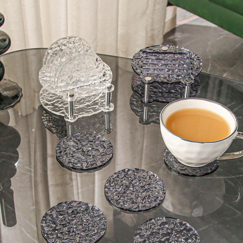 5pcs Glacier Pattern Coasters Clear Plastic Cup Coasters Heat Insulated