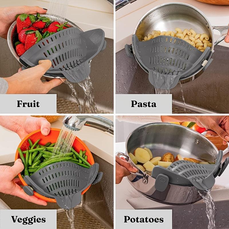 Adjustable Silicone Clip On Strainer for Pots and Bowls