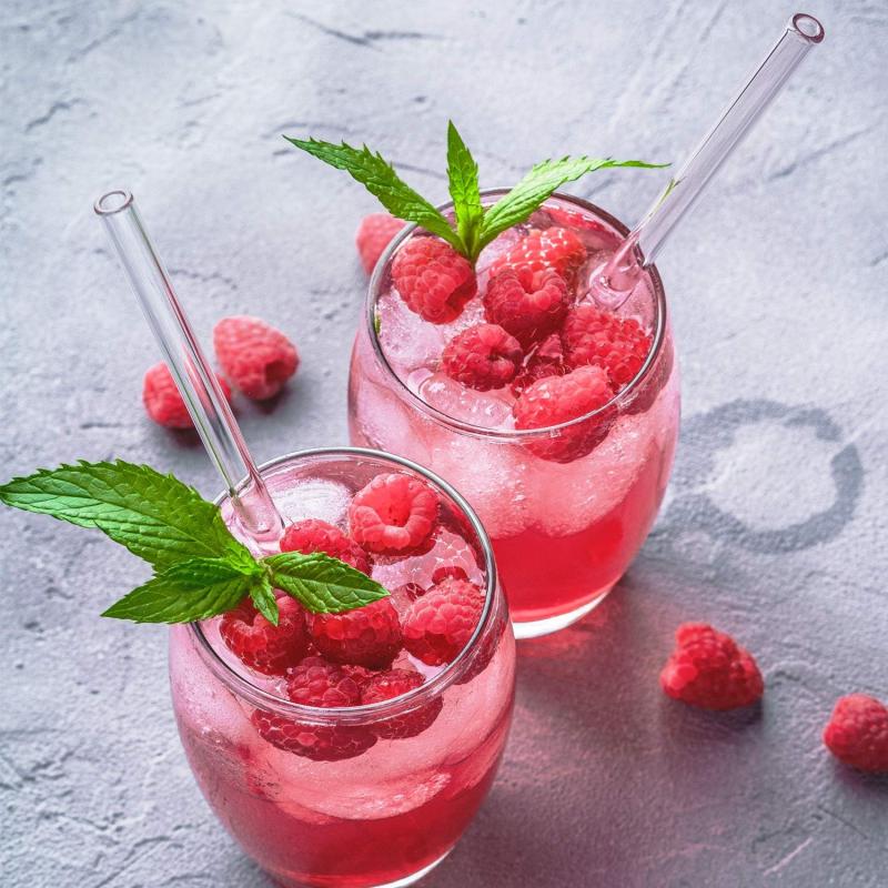 8pcs Transparent Glass Straws with Cleaning Brush - Reusable Heat Resistant Stra