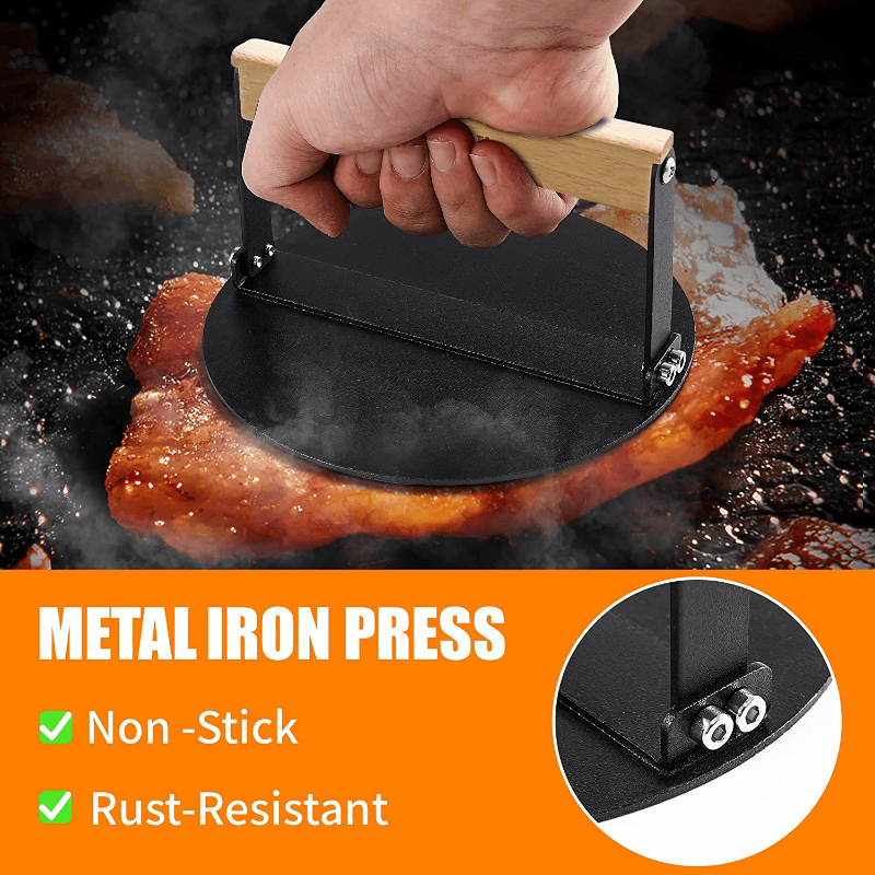 15 24 Cm Round Meat Press Burger Smasher with Wood Handle