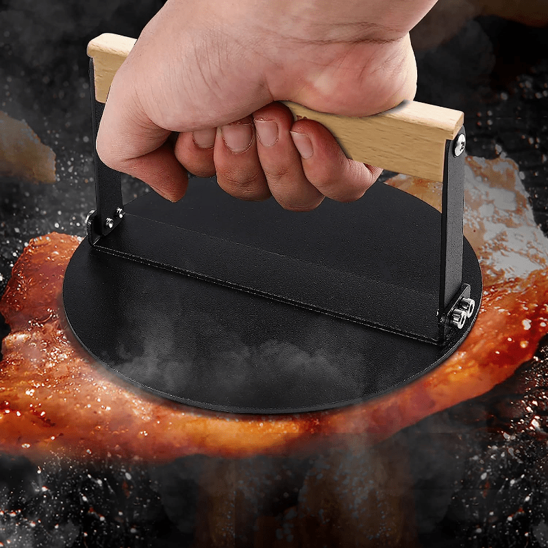 15 24 Cm Round Meat Press Burger Smasher with Wood Handle