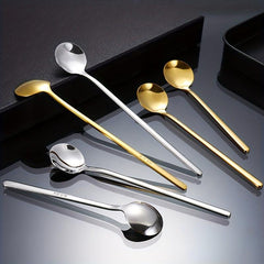 Stainless Steel Long Handle Small Round Spoon Mixing Coffee Dessert