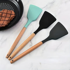 Silicone Spatula w/ Wooden Handle Heat Resistant Cooking Tool