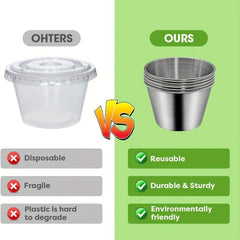 6pcs Stainless Steel Salad Sauce Containers Leakproof Reusable