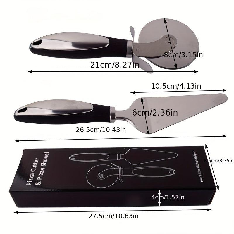 2pcs Pizza Wheel Cutter & Serving Shovel Stainless Steel Pizza Roller Cutter