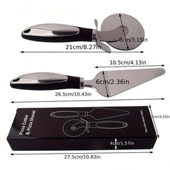 2pcs Pizza Wheel Cutter & Serving Shovel Stainless Steel Pizza Roller Cutter
