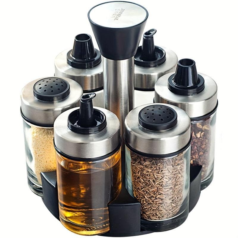 6pcs Vinegar And Pepper Bottles With Holder Set