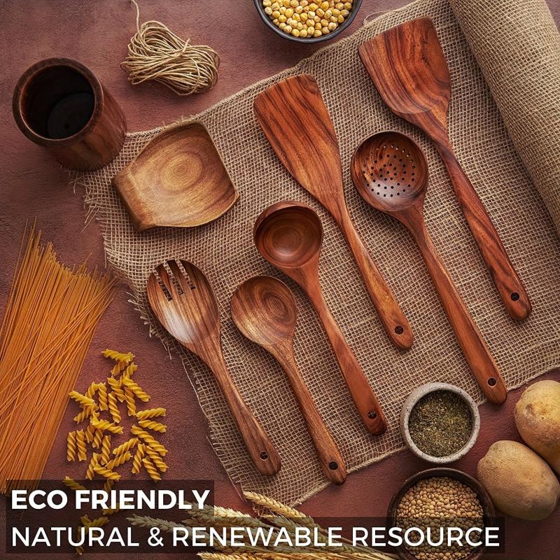 8pcs Non Stick Wooden Cooking Utensil Set Spoon Spatula Safe Durable