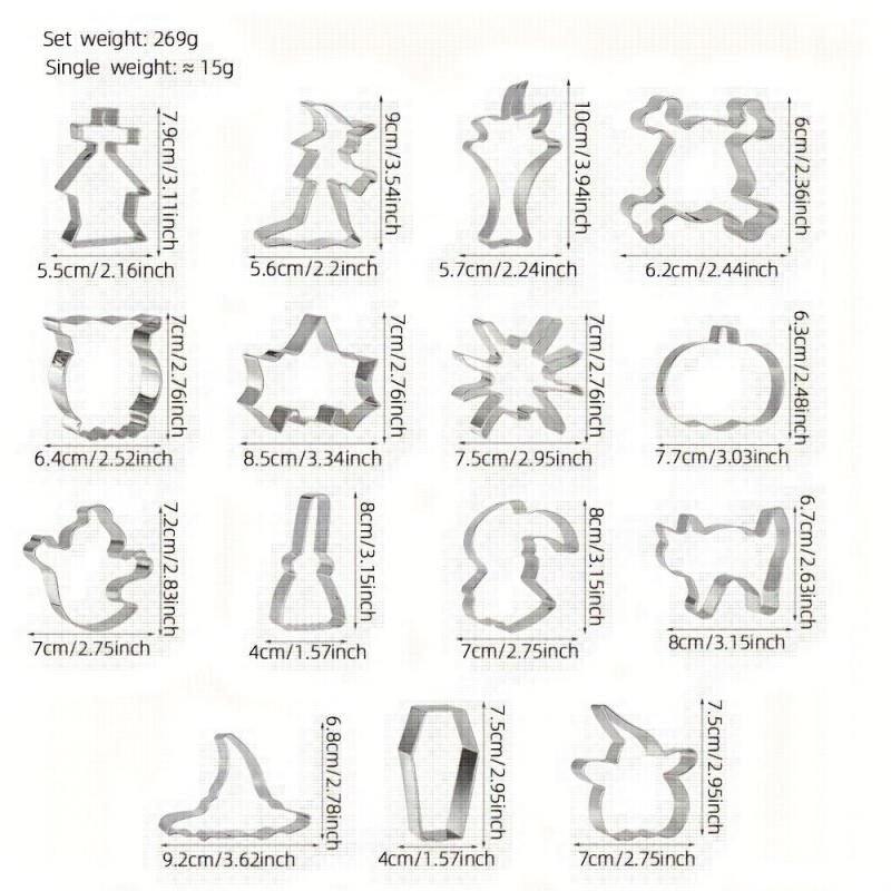 15pcs Halloween Cookie Cutters Stainless Steel Biscuit Molds