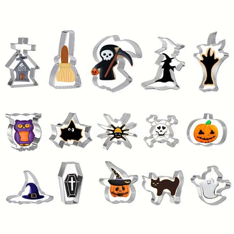 15pcs Halloween Cookie Cutters Stainless Steel Biscuit Molds