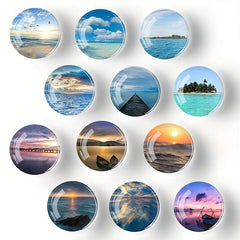 12pcs Ocean Scenery Glass Refrigerator Magnets - 3D Office Decor