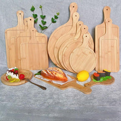 Bamboo Cutting Board Round Pizza Board Butcher Block Pizza Peel Paddle
