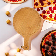 Bamboo Cutting Board Round Pizza Board Butcher Block Pizza Peel Paddle