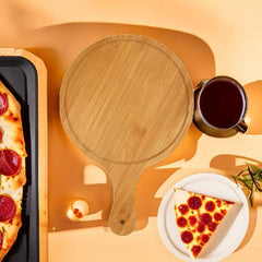 Bamboo Cutting Board Round Pizza Board Butcher Block Pizza Peel Paddle