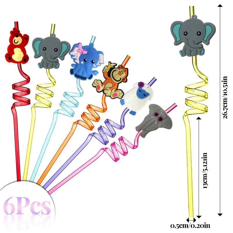 6pcs Animal Theme Reusable Straws for Family Gatherings