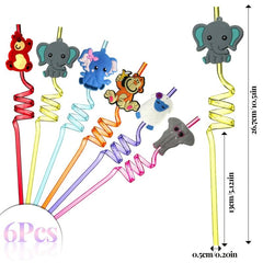 6pcs Animal Theme Reusable Straws for Family Gatherings