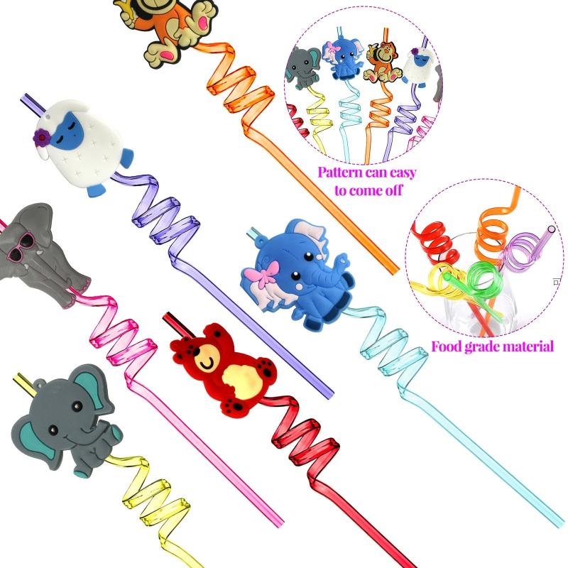 6pcs Animal Theme Reusable Straws for Family Gatherings