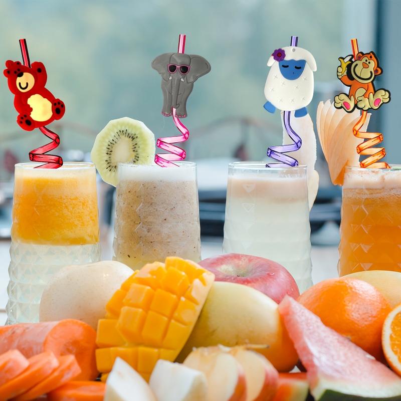 6pcs Animal Theme Reusable Straws for Family Gatherings