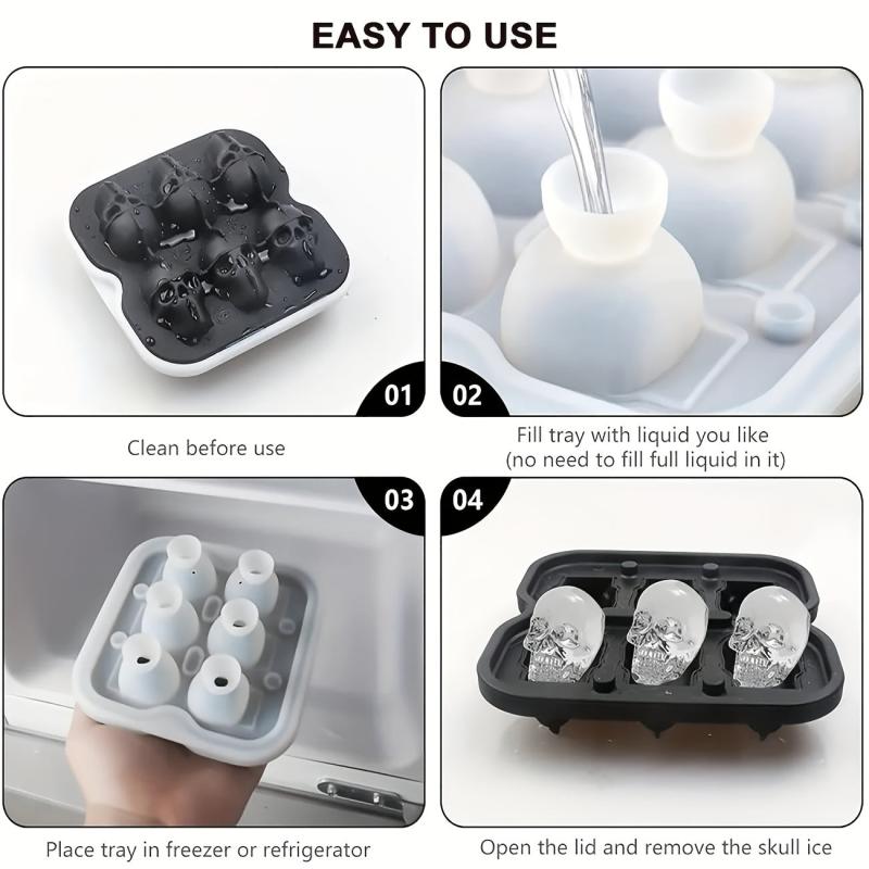 Skull Ice Cube Mold Silicone Tray for Halloween Whiskey Candy Chocolate