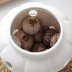 Ceramic Garlic Keeper with Bamboo Lid - Garlic Storage Container