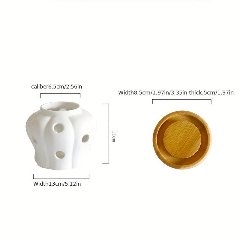 Ceramic Garlic Keeper with Bamboo Lid - Garlic Storage Container