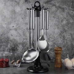 5pcs Stainless Steel Kitchen Utensils with Holder Rack
