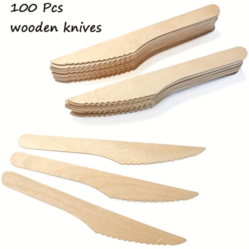 100 Pack Disposable Wooden Knives, Eco Friendly, Compostable