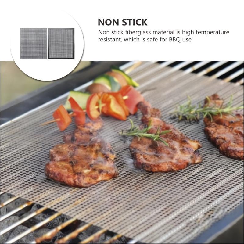 2pcs BBQ Grid Mat Non-stick Fiberglass Grill Net