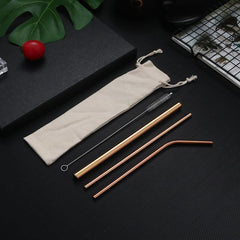 4pcs Stainless Steel Straws with Cloth Bag - Eco Friendly