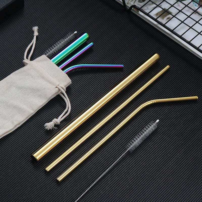 4pcs Stainless Steel Straws with Cloth Bag - Eco Friendly