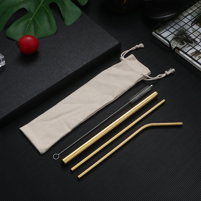 4pcs Stainless Steel Straws with Cloth Bag - Eco Friendly