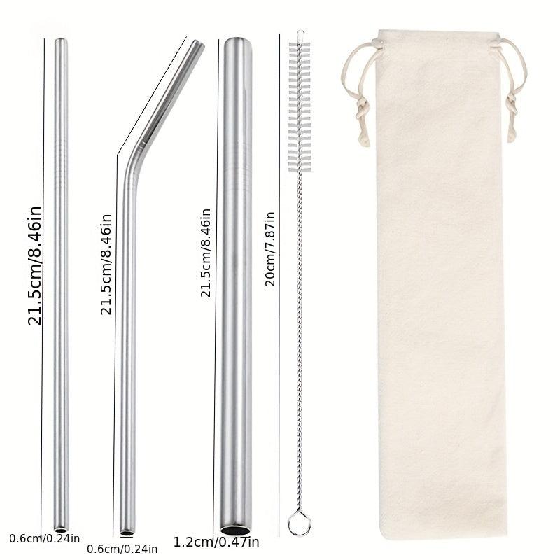 4pcs Stainless Steel Straws with Cloth Bag - Eco Friendly