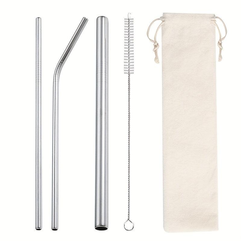 4pcs Stainless Steel Straws with Cloth Bag - Eco Friendly