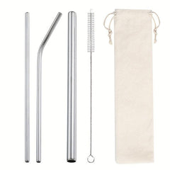 4pcs Stainless Steel Straws with Cloth Bag - Eco Friendly