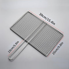 Stainless Steel Fish Grilling Basket w/ Handle for BBQ
