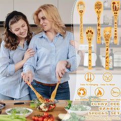 5pcs Dog Theme Bamboo Kitchen Utensils Set - Non-Stick Cooking Tools