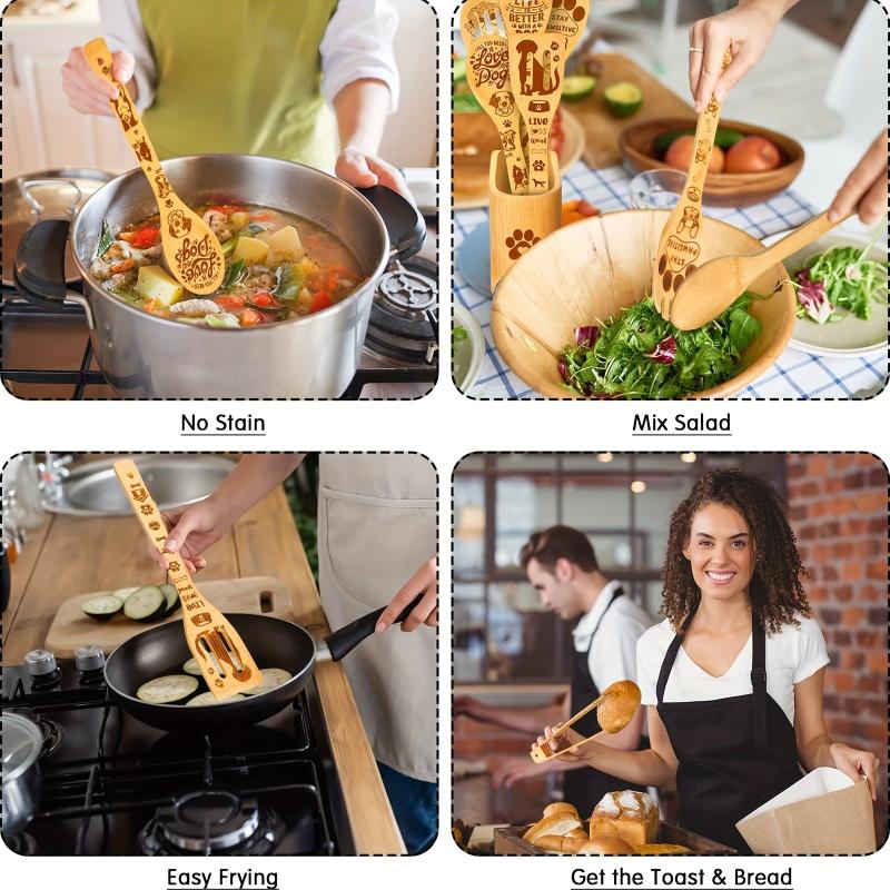 5pcs Dog Theme Bamboo Kitchen Utensils Set - Non-Stick Cooking Tools