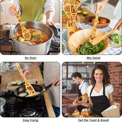 5pcs Dog Theme Bamboo Kitchen Utensils Set - Non-Stick Cooking Tools