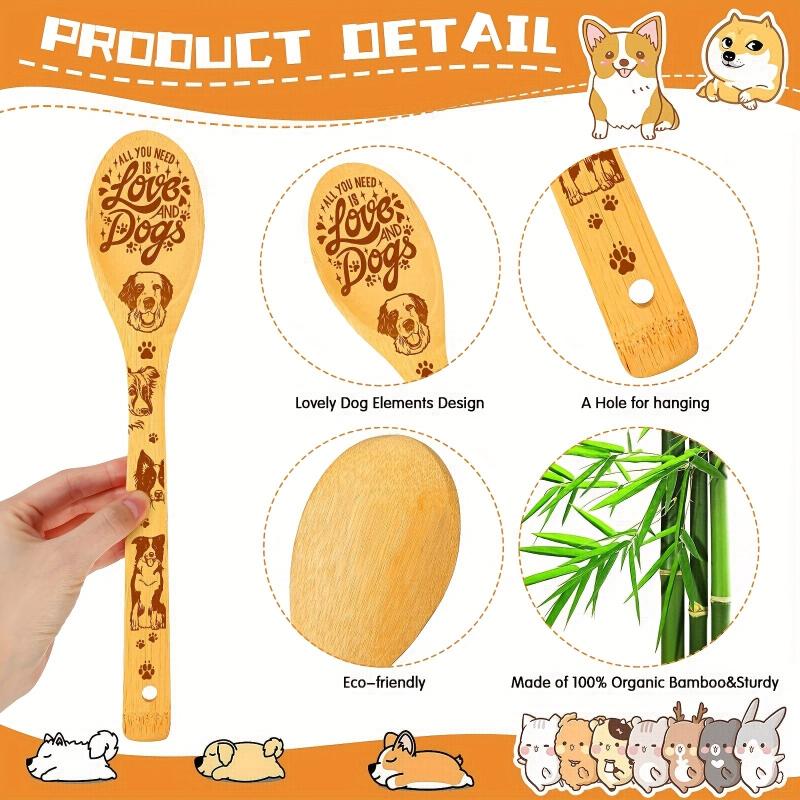 5pcs Dog Theme Bamboo Kitchen Utensils Set - Non-Stick Cooking Tools