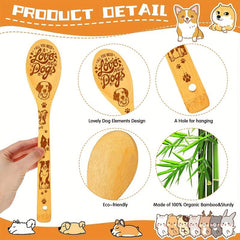 5pcs Dog Theme Bamboo Kitchen Utensils Set - Non-Stick Cooking Tools