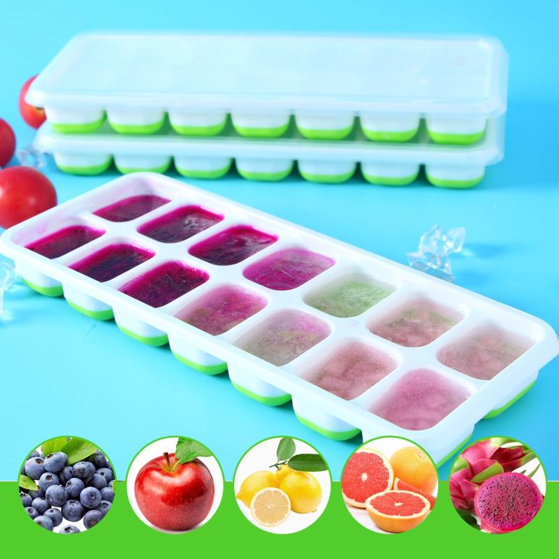 VEHHE Silicone Ice Cube Trays with Lid - 3 Pack