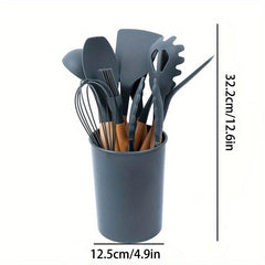 12pcs Silicone Spatula Set Wooden Handle with Holder BPA Free