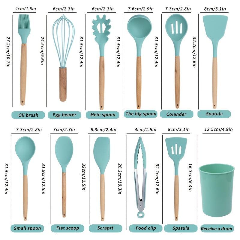 12pcs Silicone Spatula Set Wooden Handle with Holder BPA Free