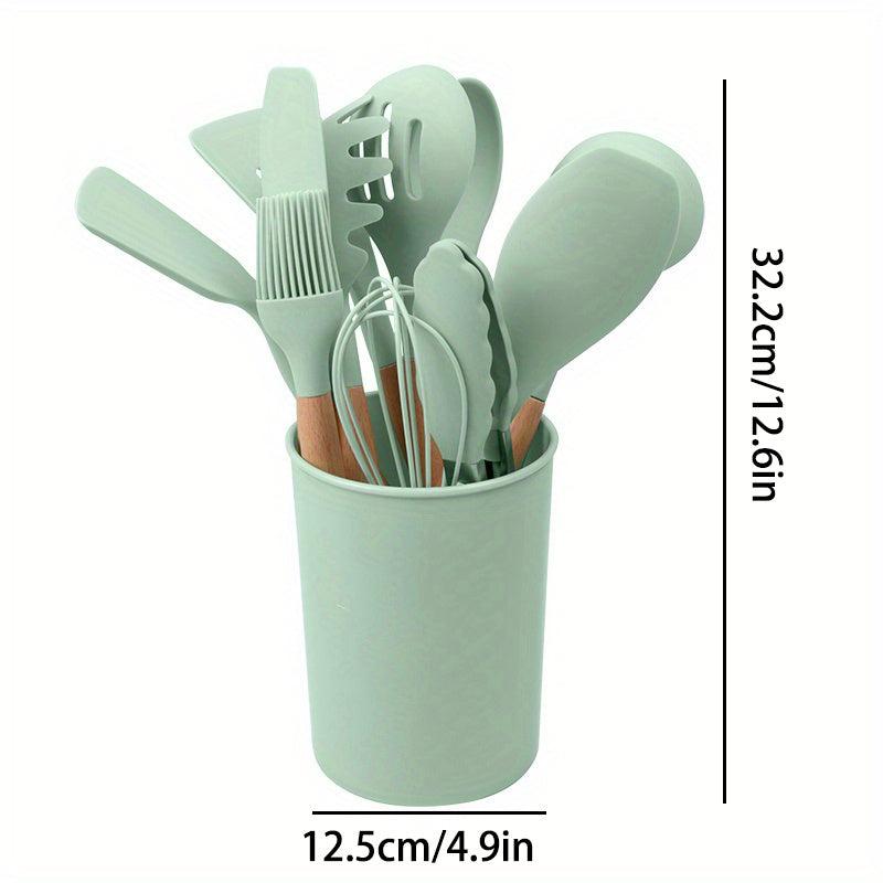 12pcs Silicone Spatula Set Wooden Handle with Holder BPA Free